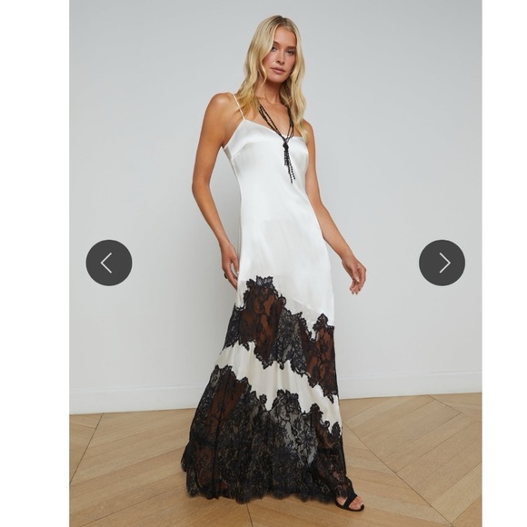 L'AGENCE Dresses & Skirts - L’Agence Silvana Lace Inset Silk Gown White